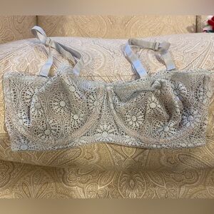 Free People Soft Gray / Silvery-Blue Lace Bra. Balconette style, underwire, 32D